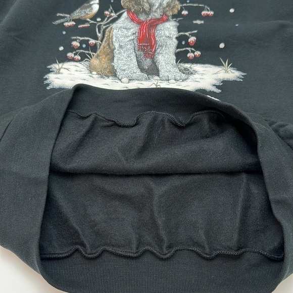 Jerzees Puppy Bird Snowflakes Winter Scene Sweatshirt Mock Neck Large Black Cozy - Picture 14 of 15